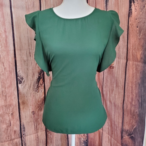 DIP Classy Frilly Forest Green Tie Blouse Size S - Picture 2 of 5